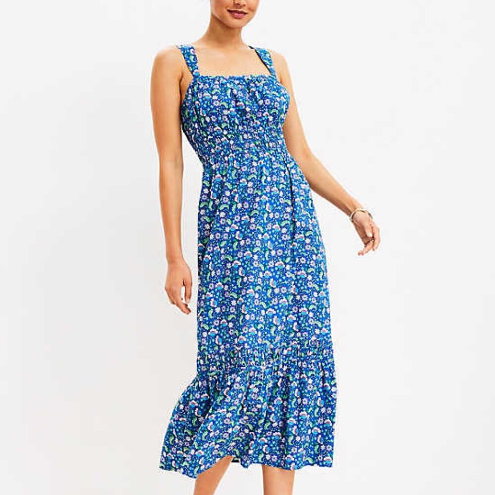 Loft Floral Blue Dress NWT